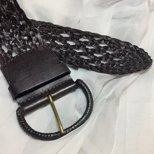 Ann Taylor Loft Genuine Leather Braided Woven Wide Belt Boho Casual Ann Taylor LOFT Woven Shimmery Braided Belt Size Small  main image 2